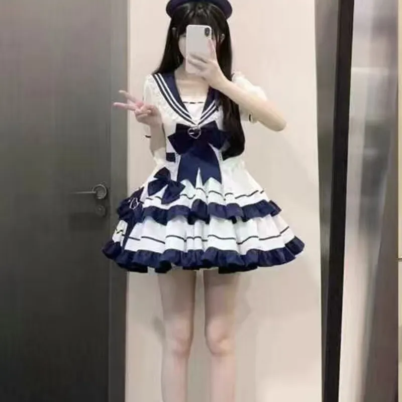 TIBINB Lolita Dresses Women's Blue White-6