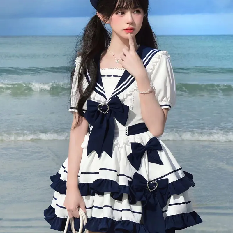 TIBINB Lolita Dresses Women's Blue White-4