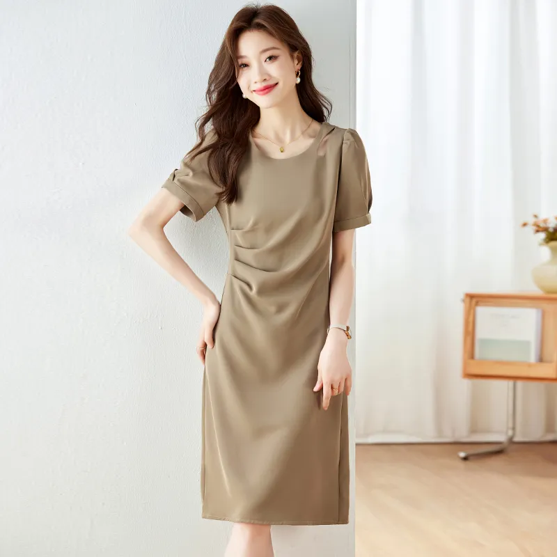 TIBINB Short Sleeved Dresses Women's Mocha-3