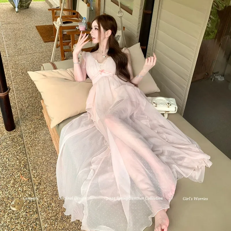TIBINB Slip Dresses Women's Nude Pink-2