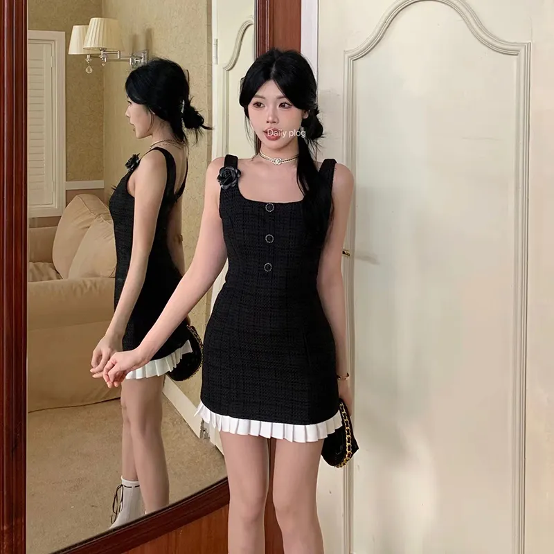 TIBINB Slip Dresses Women's Hepburn Black-3