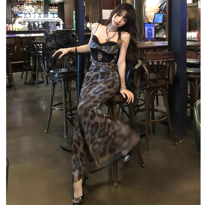 TIBINB Slip Dresses Women's Leopard Print Dress-2