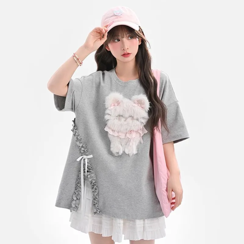 TIBINB Regular T Shirt Women's Gray-2