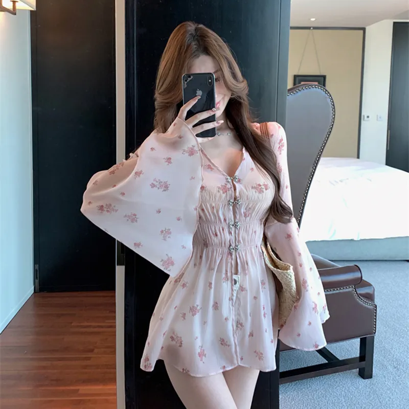 TIBINB Chiffon Shirt Women's Pink-2