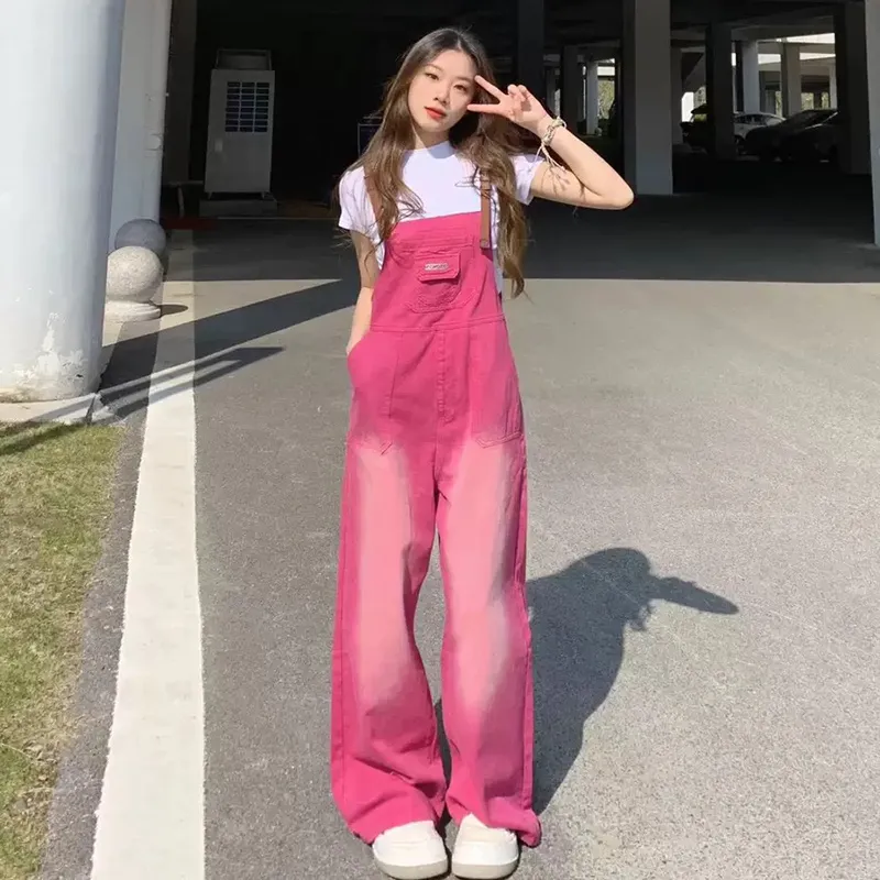 TIBINB Overalls Women's Raspberry Pink Overalls-3
