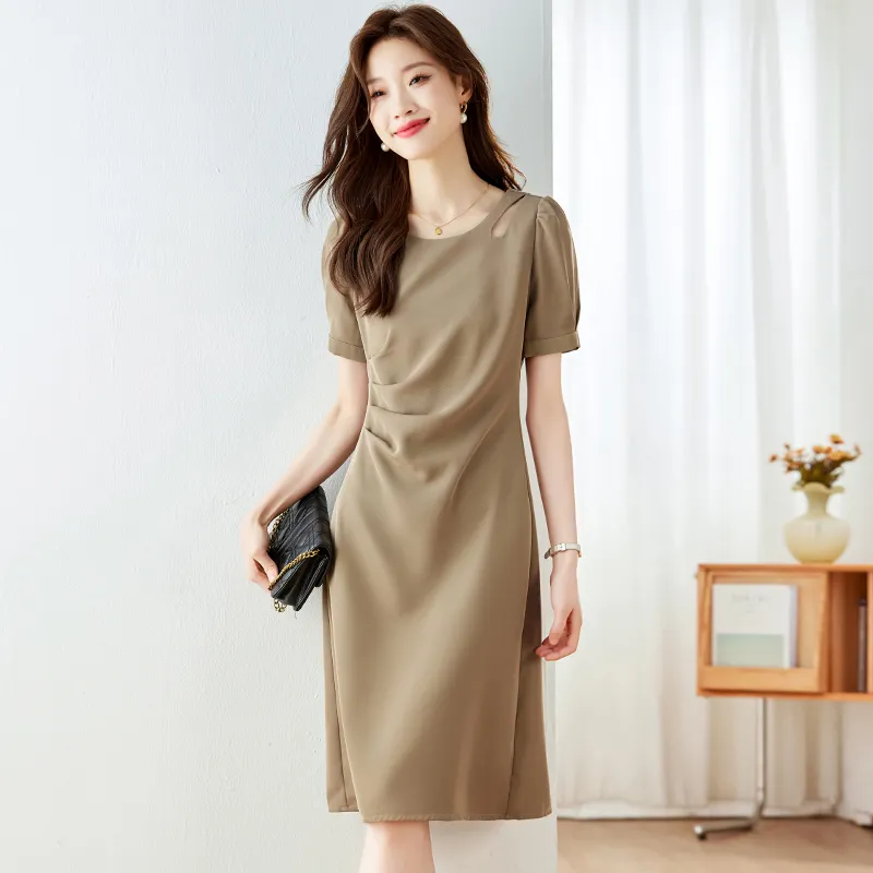 TIBINB Short Sleeved Dresses Women's Mocha-2