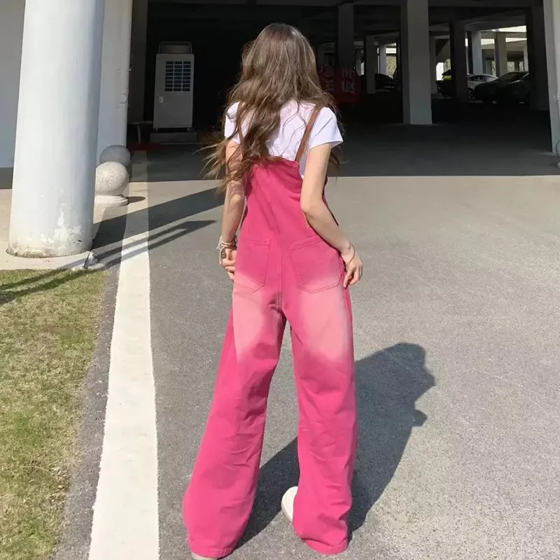 TIBINB Overalls Women's Raspberry Pink Overalls-6