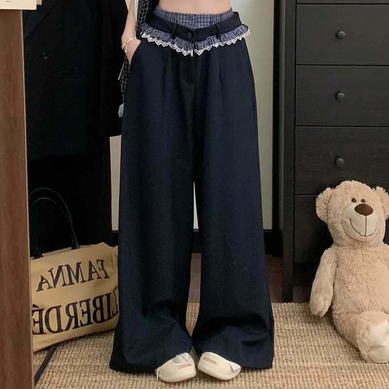 TIBINB Casual Pants Women's Navy Blue-5
