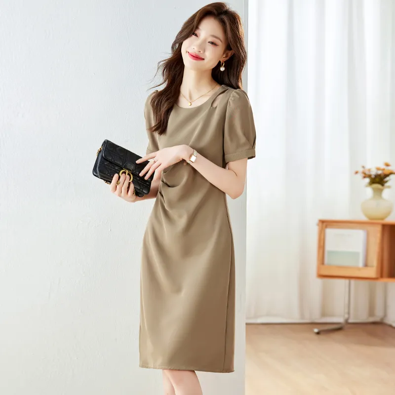 TIBINB Short Sleeved Dresses Women's Mocha-4