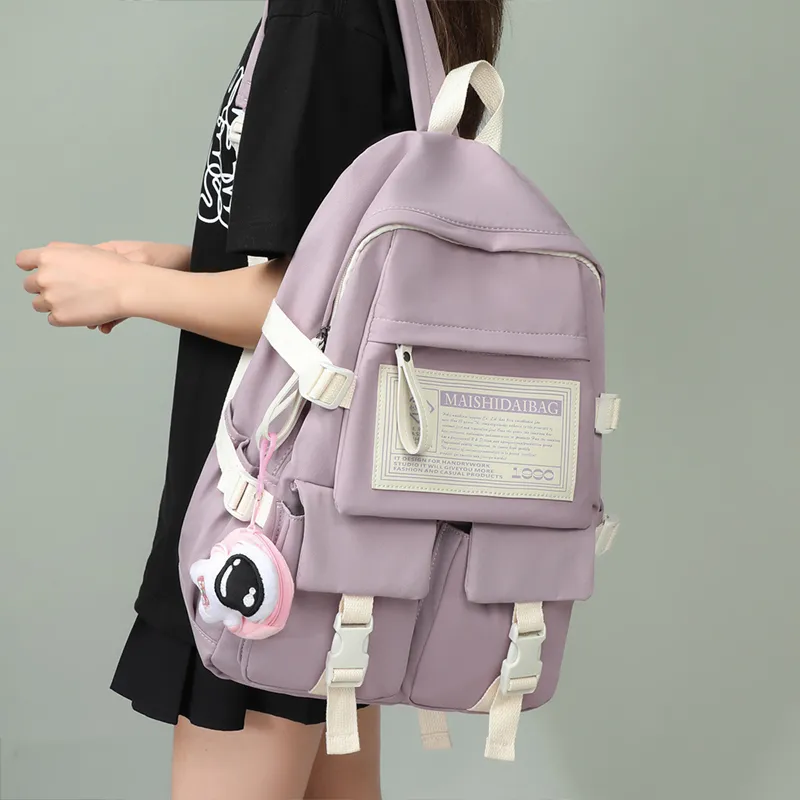Kevin Cohen Nylon Fabric Backpack Regular Unisex Black/White/Purple-11