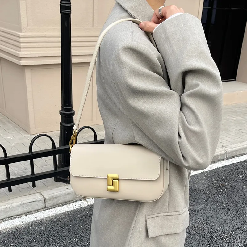 Kevin Cohen Cow Leather With Synthetic Leather Underarm Crossbody Bag, Shoulder Bag Regular Women's Milkshake White-4