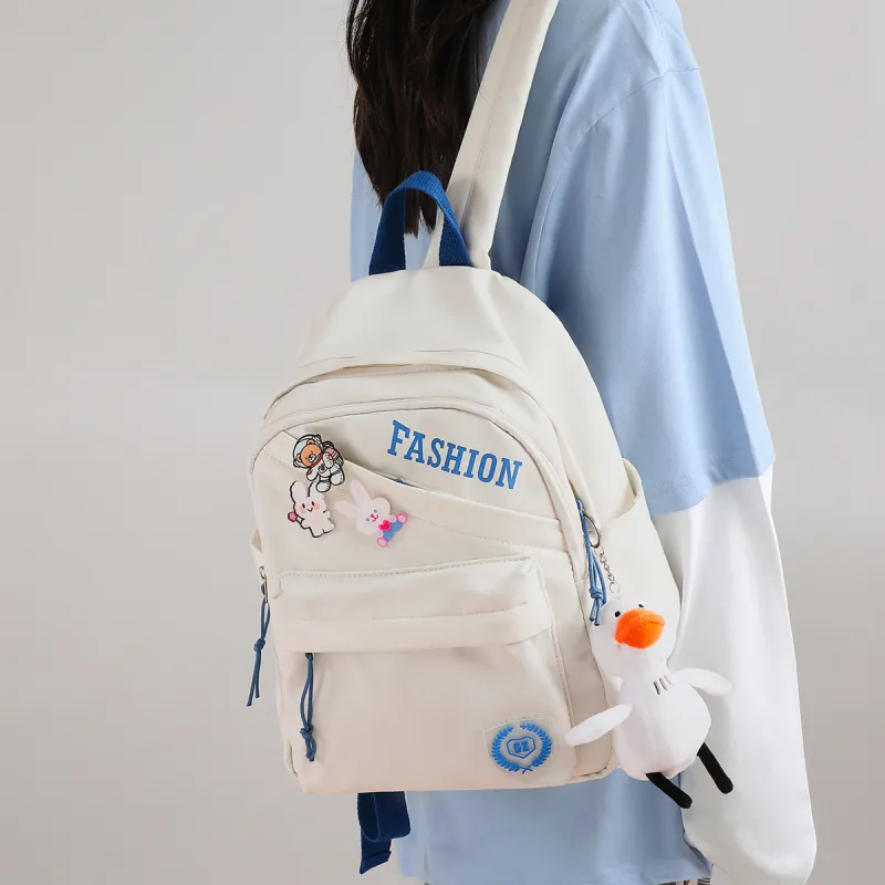 Kevin Cohen Nylon Fabric Backpack Regular Unisex White/Black-5