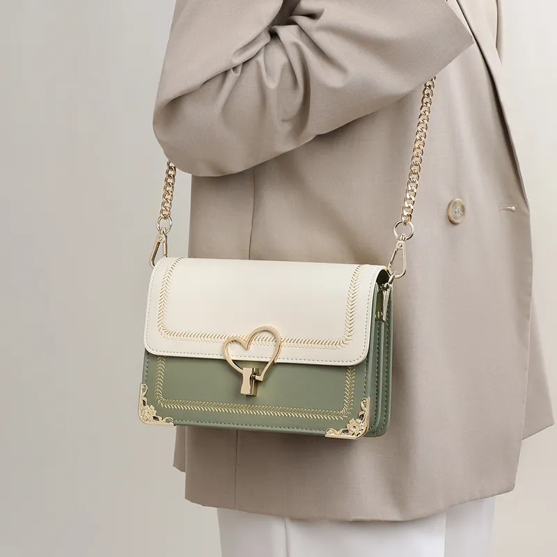 Kevin Cohen Cow Leather Shoulder Bag, Crossbody Bag, Small Square Bag Trumpets Women's Matcha Green-3