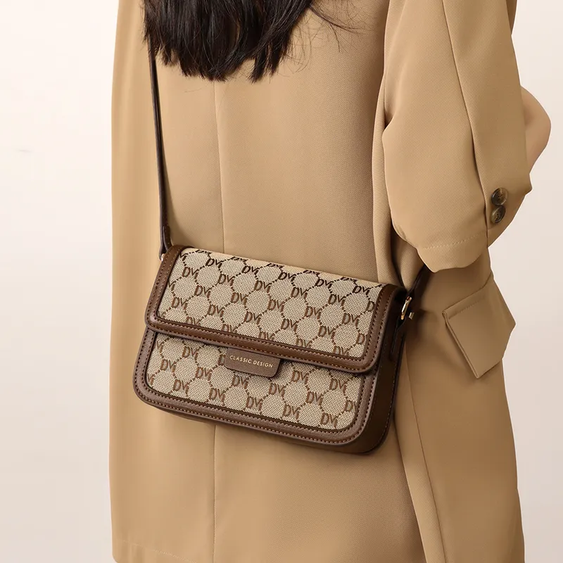 Kevin Cohen Fabric, Synthetic Leather Small Square Bag Shoulder Bag Trumpets Women's Coffee-1