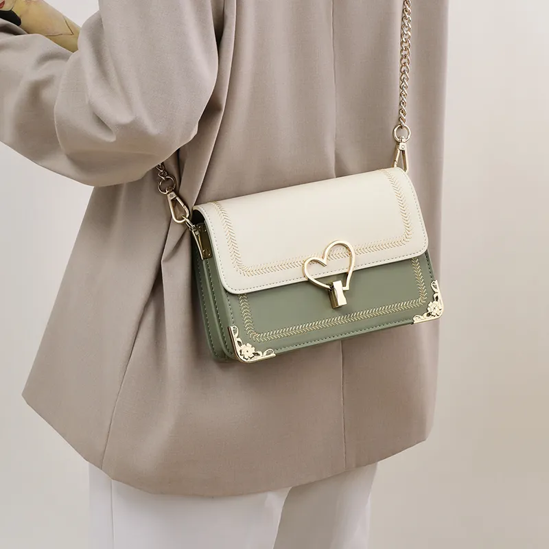 Kevin Cohen Cow Leather Shoulder Bag, Crossbody Bag, Small Square Bag Trumpets Women's Matcha Green-2