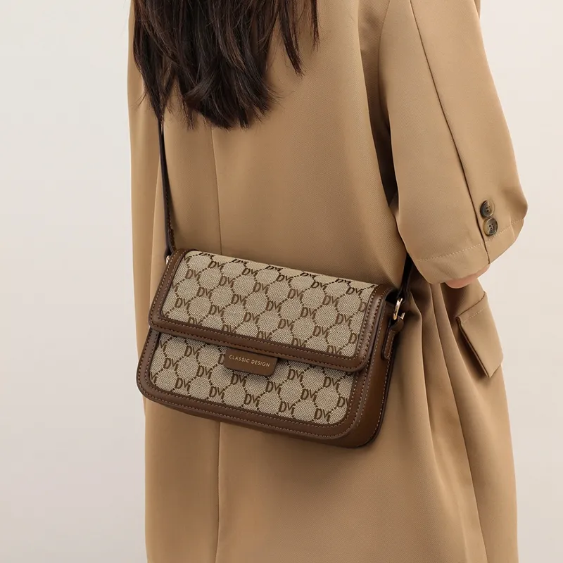 Kevin Cohen Fabric, Synthetic Leather Small Square Bag Shoulder Bag Trumpets Women's Coffee-3