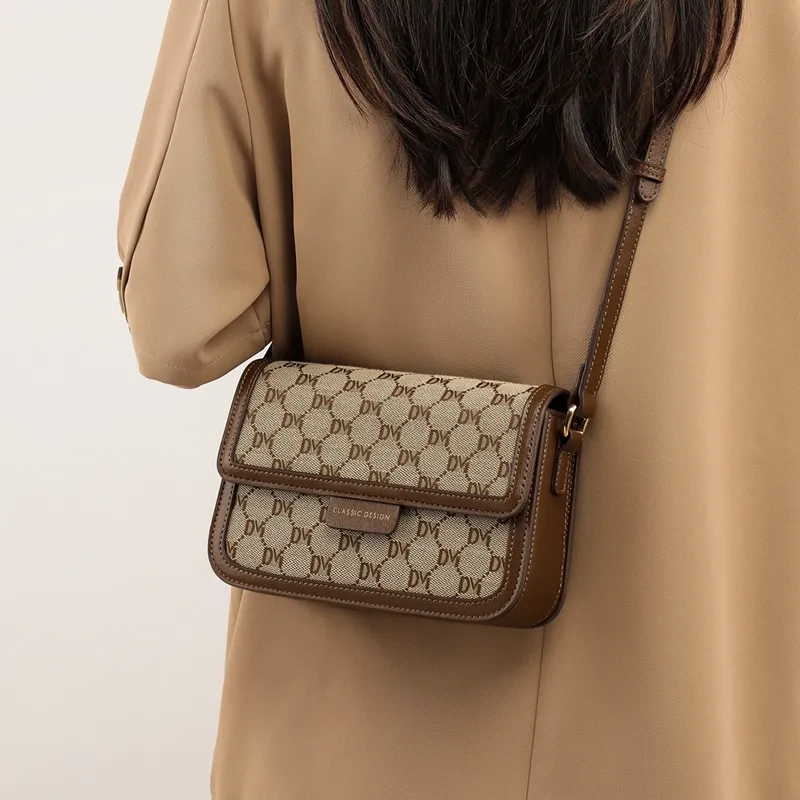 Kevin Cohen Fabric, Synthetic Leather Small Square Bag Shoulder Bag Trumpets Women's Coffee-2