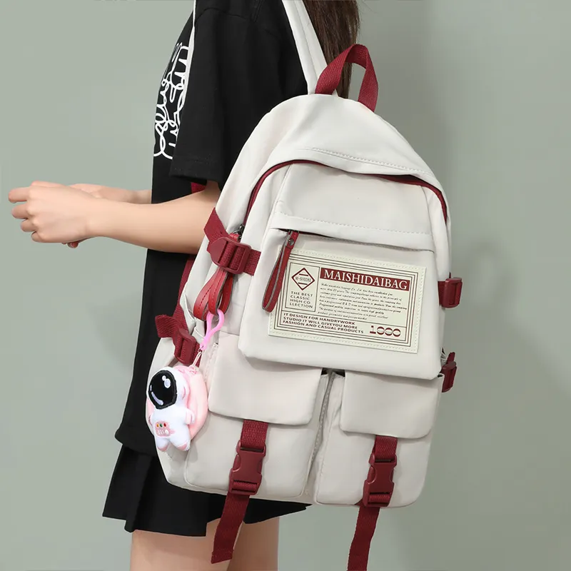 Kevin Cohen Nylon Fabric Backpack Regular Unisex Black/White/Purple-5