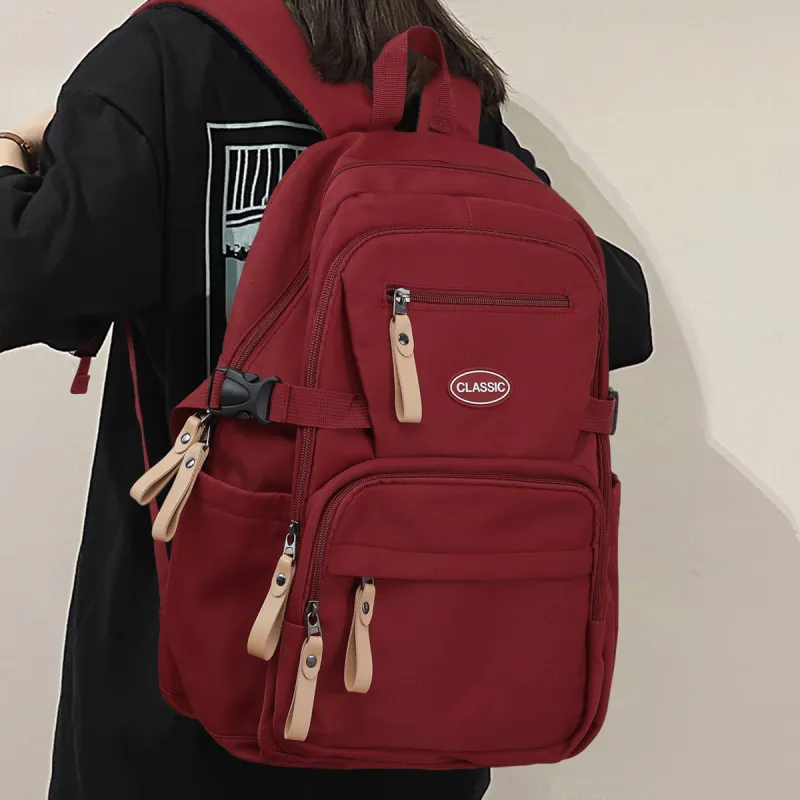 Kevin Cohen Fabric Backpack Unisex Burgundy-5