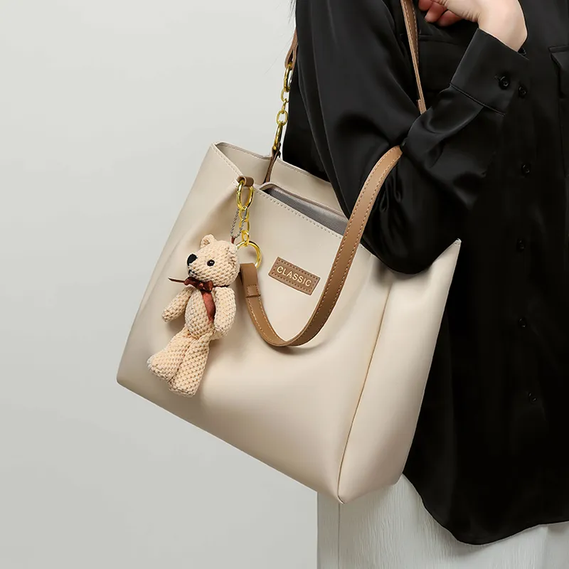 Kevin Cohen Cow Leather With Synthetic Leather Shopping Bag, Handbag, Shoulder Bag Regular Women's Ecru-3
