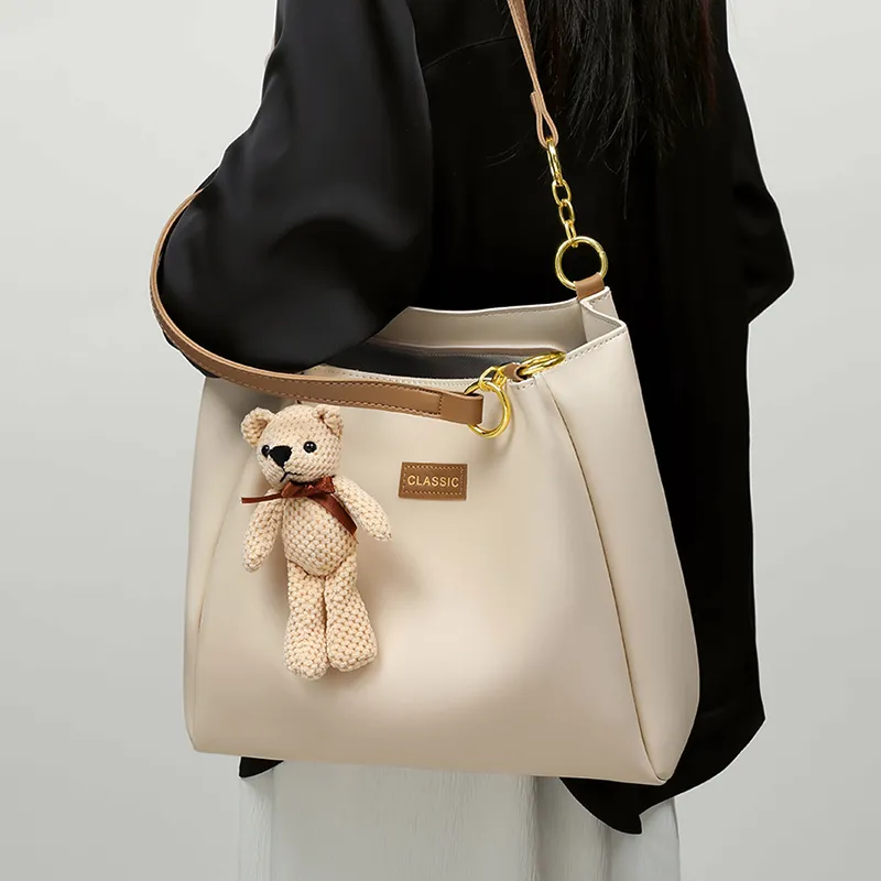 Kevin Cohen Cow Leather With Synthetic Leather Shopping Bag, Handbag, Shoulder Bag Regular Women's Ecru-5
