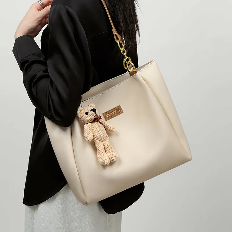 Kevin Cohen Cow Leather With Synthetic Leather Shopping Bag, Handbag, Shoulder Bag Regular Women's Ecru-4