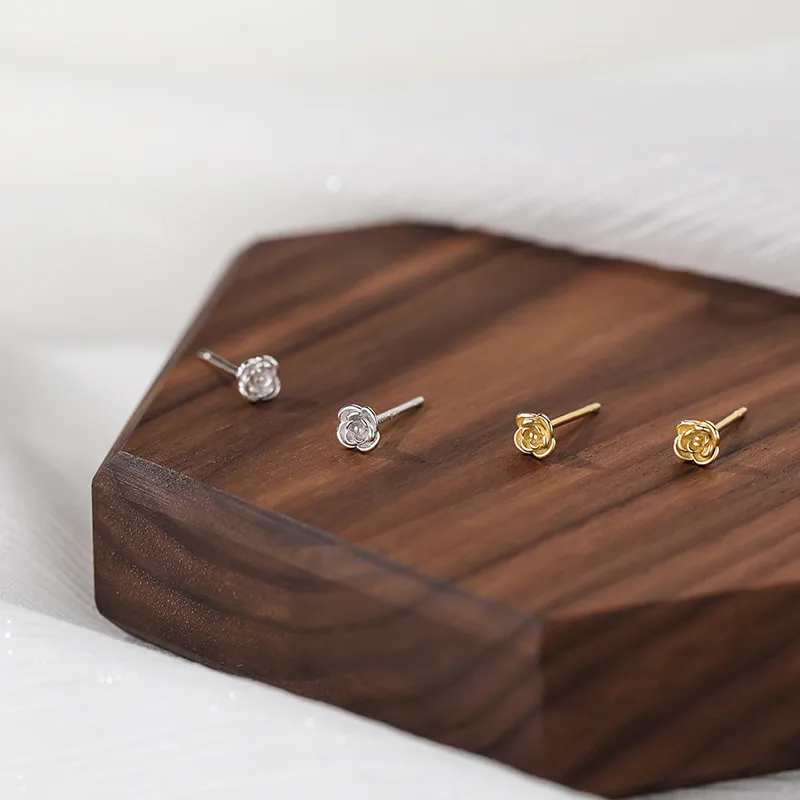 GIFT&CO S999 Fine Silver Stud Earrings Women's Gold/Gold-3