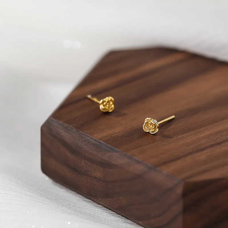 GIFT&CO S999 Fine Silver Stud Earrings Women's Gold/Gold-4