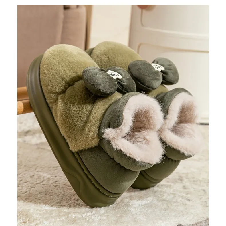 NAIHUO Padded Shoes Women's Winter Warm Platform Indoor Home Slip-Resistant Postpartum Shoes Cotton Slippers-4