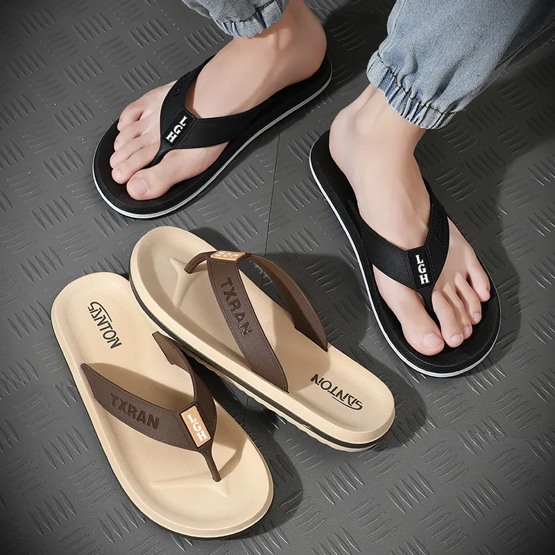 NAIHUO Men's Flip Flops Summer Outerwear Slip Resistant Men's Slippers Beach Korean Style Men's Toe Slipper Sandals-5