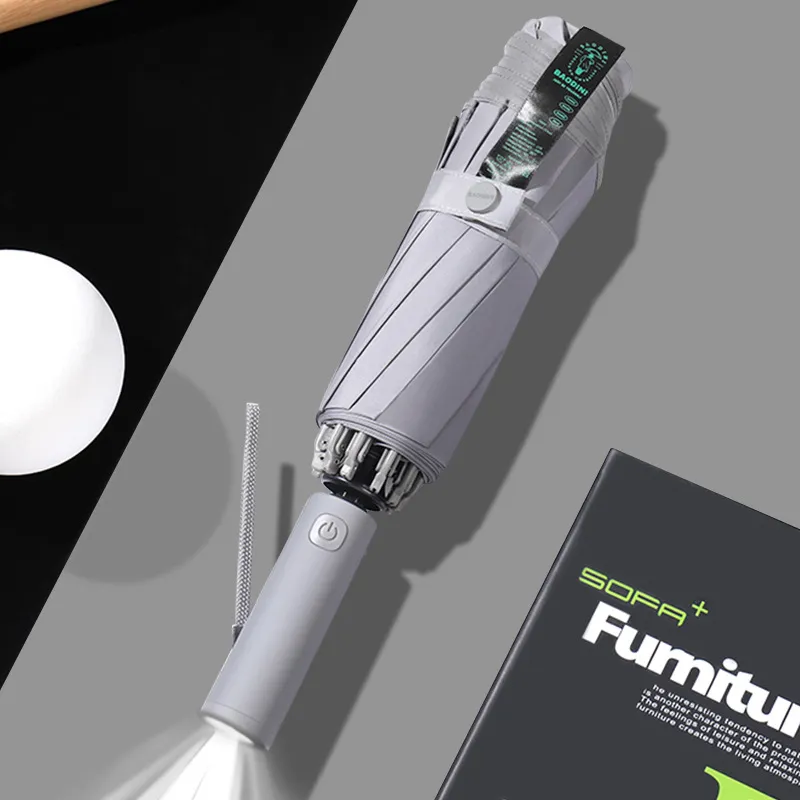 FEINUO Fully Automatic Car Mounted Sun Umbrella With Reflective Strap LED Light Storm Resistant Umbrella-11