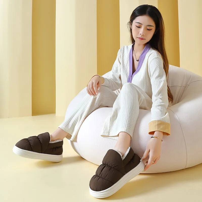 NAIHUO Women's Winter Couple Indoor Home Fleece-Lined Platform Warm Padded Shoes For Home Use Water-Resistant-1
