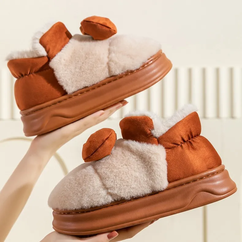 NAIHUO Padded Shoes Women's Winter Warm Platform Indoor Home Slip-Resistant Postpartum Shoes Cotton Slippers-7