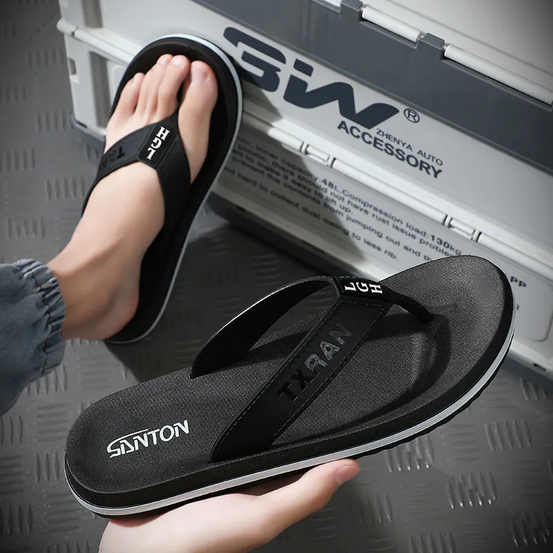 NAIHUO Men's Flip Flops Summer Outerwear Slip Resistant Men's Slippers Beach Korean Style Men's Toe Slipper Sandals-8