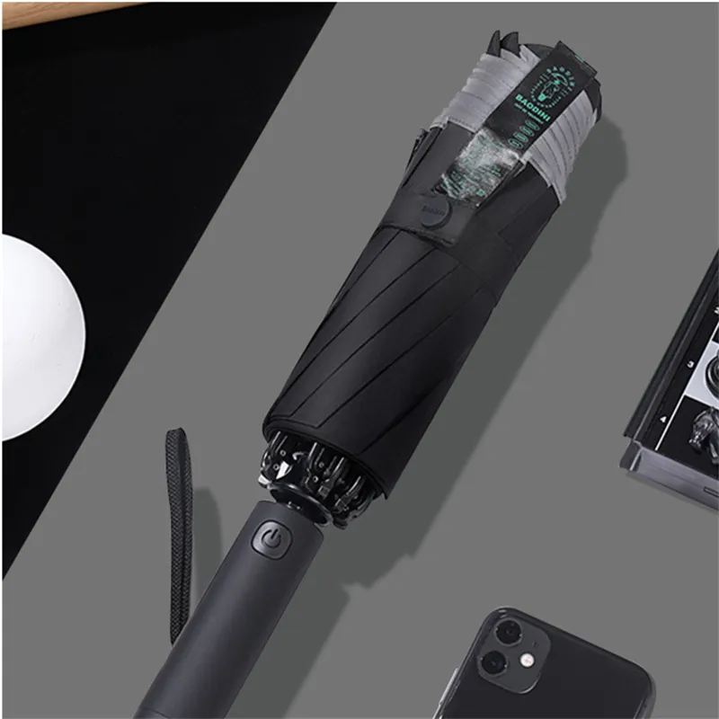 FEINUO Fully Automatic Car Mounted Sun Umbrella With Reflective Strap LED Light Storm Resistant Umbrella-1