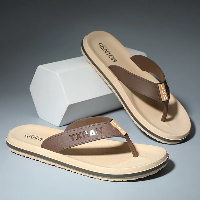 NAIHUO Men's Flip Flops Summer Outerwear Slip Resistant Men's Slippers Beach Korean Style Men's Toe Slipper Sandals-2