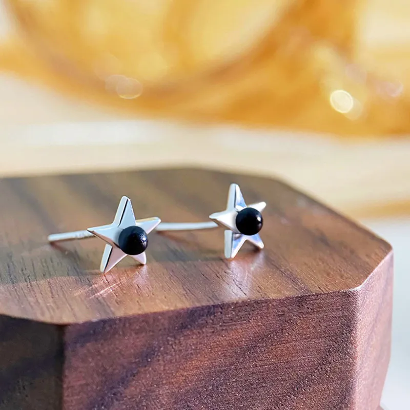 JIACUIYUN Obsidian Stud Earrings Unisex-3