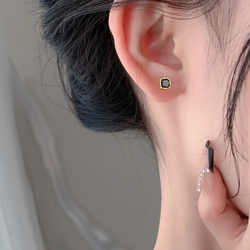 JIACUIYUN Obsidian Stud Earrings Unisex-2