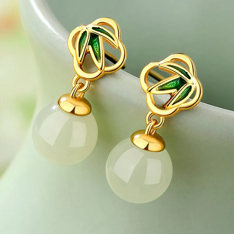 JIACUIYUN Earrings Green Jade Unisex-3