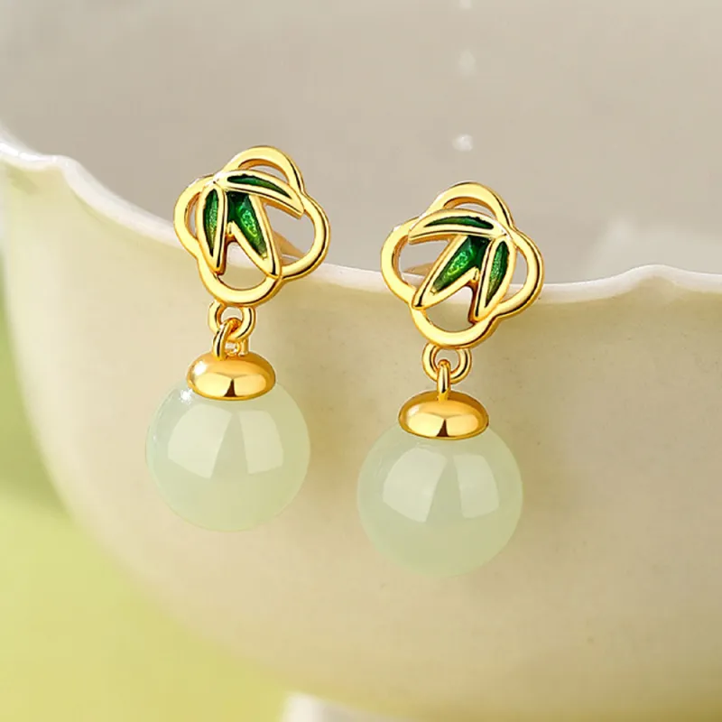 JIACUIYUN Earrings Green Jade Unisex-1