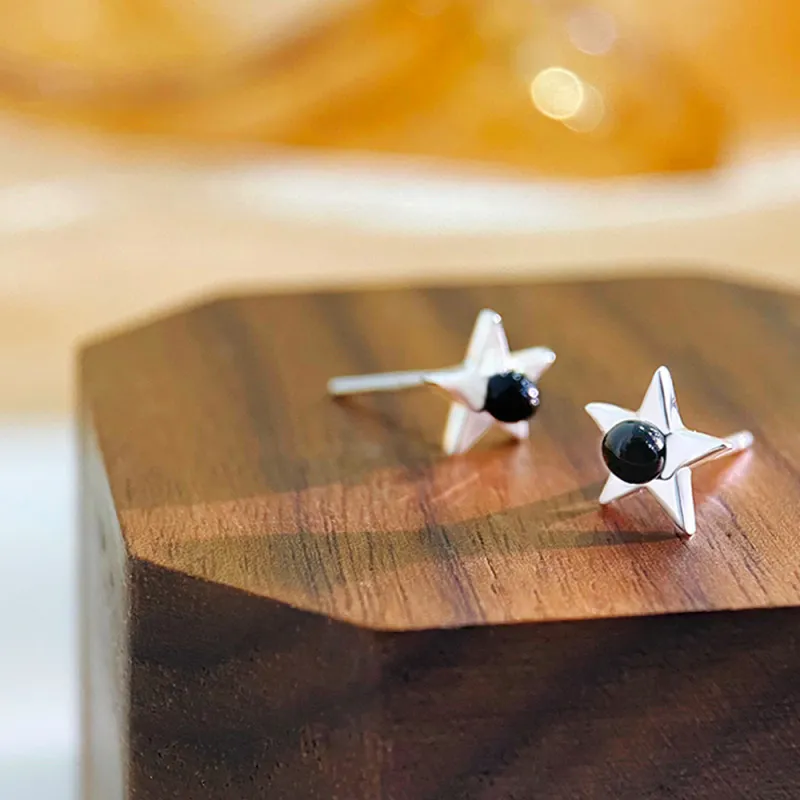 JIACUIYUN Obsidian Stud Earrings Unisex-1