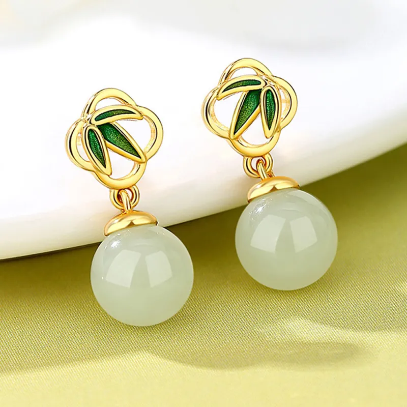JIACUIYUN Earrings Green Jade Unisex-4