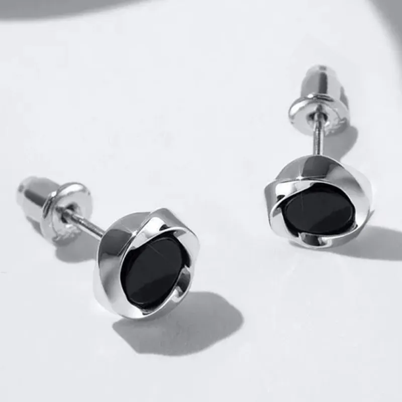 JIACUIYUN Obsidian Stud Earrings Unisex-3