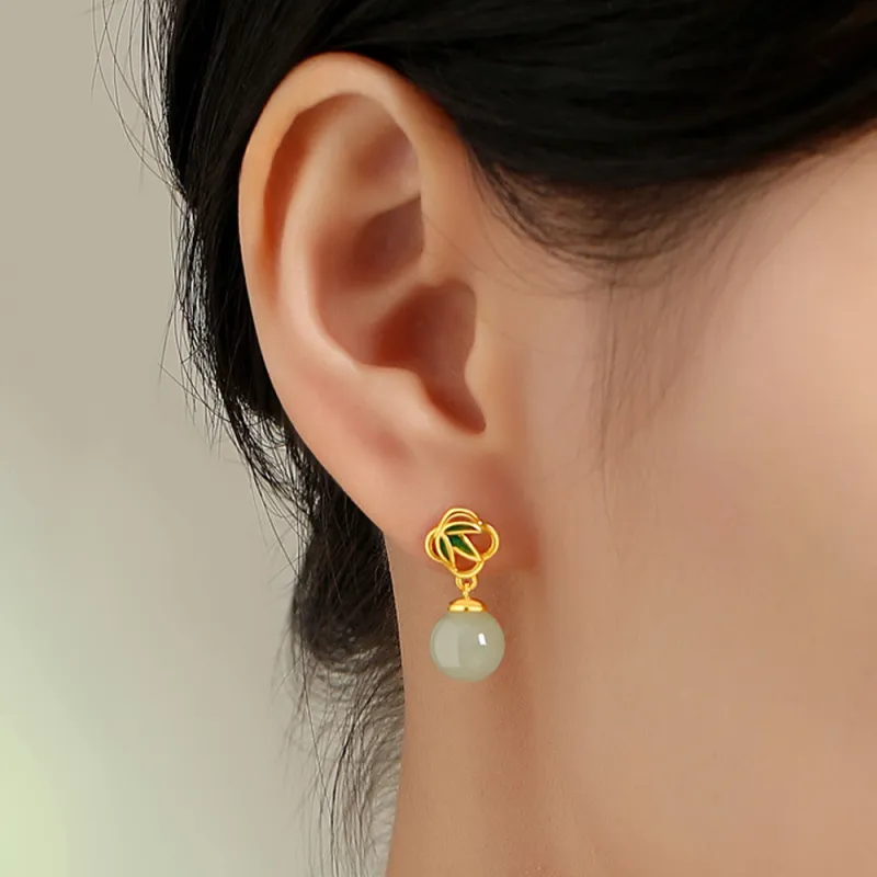 JIACUIYUN Earrings Green Jade Unisex-2