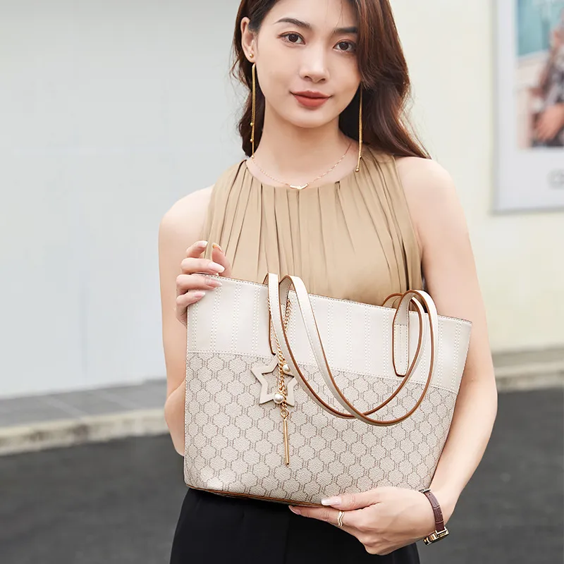 PESASRIE PVC Tote Bag, Shopping Bag, Shoulder Bag Women's Ecru-5
