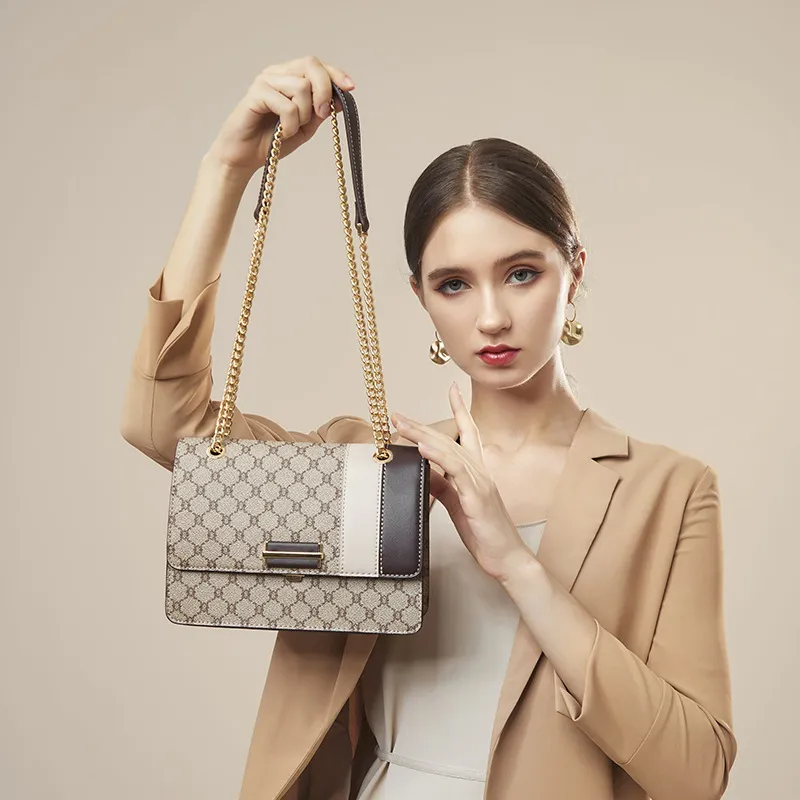 PESASRIE PVC Shoulder Bag, Crossbody Bag Women's Diamond Gray Coffee-1