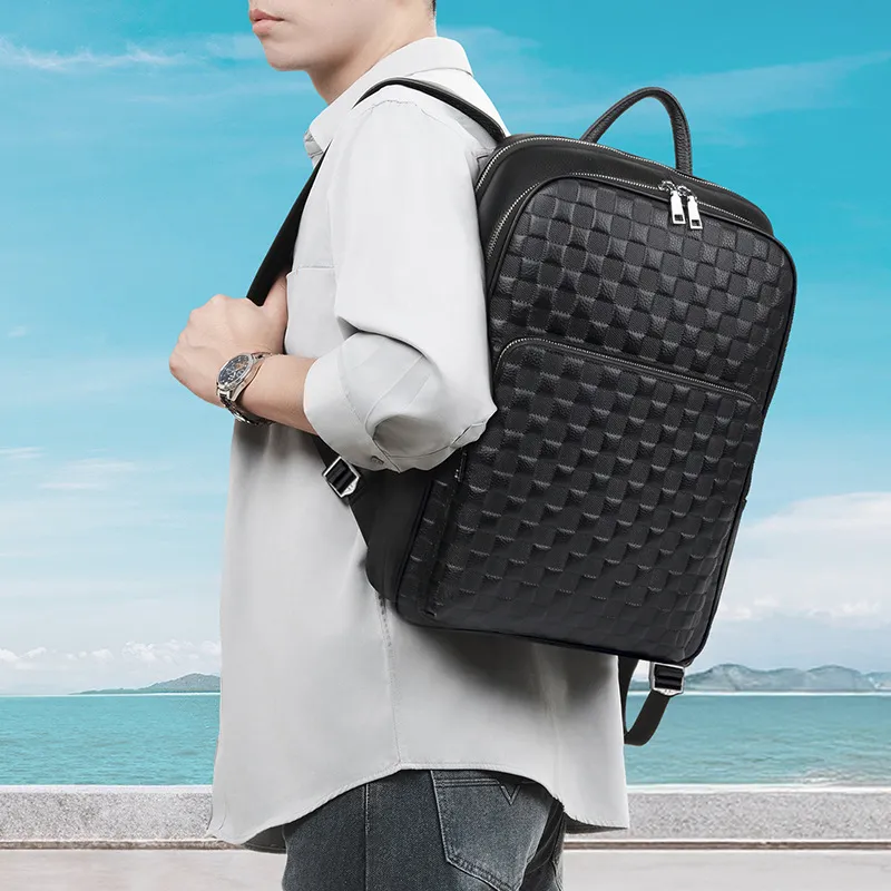 PESASRIE Top Grain Cow Leather Backpack Regular Men's Black-2
