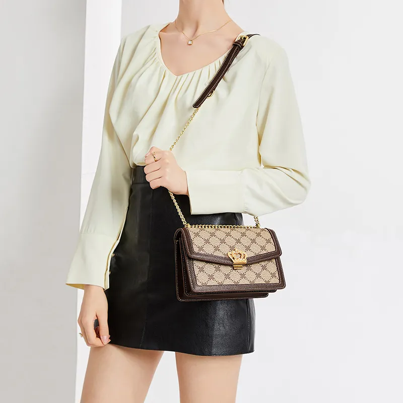 PESASRIE PVC Shoulder Bag, Crossbody Bag Women's Coffee-5
