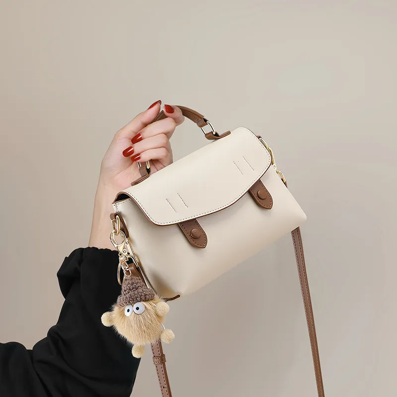 PESASRIE Cow Leather Shoulder Bag, Crossbody Bag, Handbag Women's Milk White-4