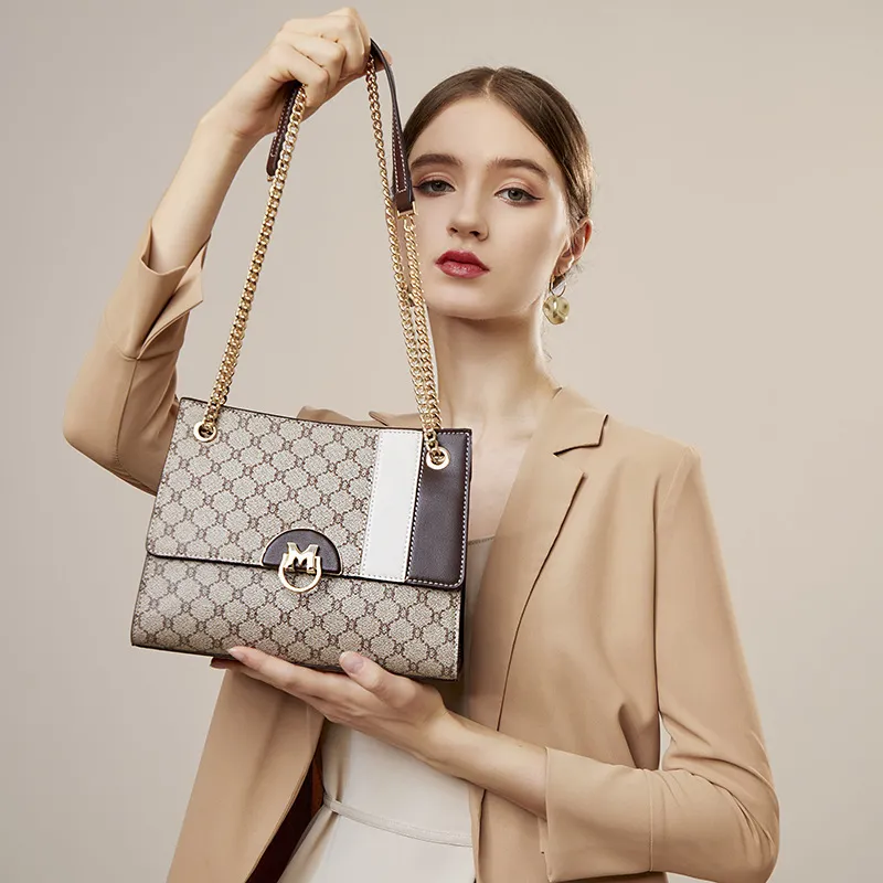 PESASRIE PVC One Shoulder Handbag Tote Women's Diamond Gray Coffee-1
